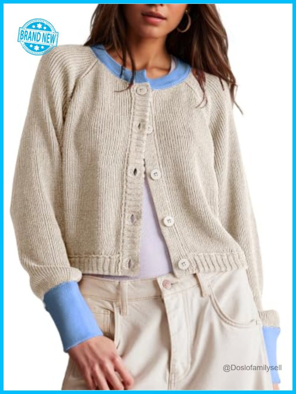 Cropped Cardigan Sweater Long Sleeve Button Down 100% Polyester